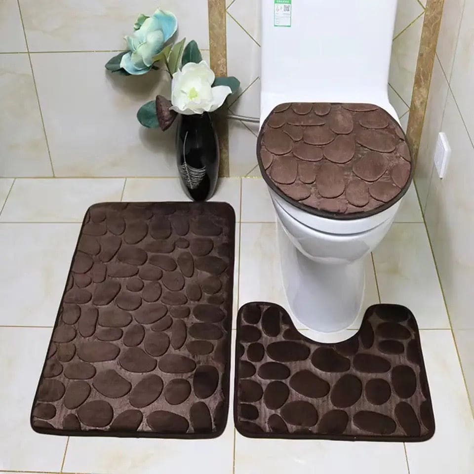 Set Of 3 Bathroom Mat, U-Shaped Contour Mat and Toilet Seat Cover ,Toilet Anti Slip Absorbent Rug, Pebbles Bathtub Decor Carpet, Soft Non Slip Cobblestone Mat, Memory Foam Pebble Shower Mat, Quick Drying Bathroom Mat Set Of 3 Bathroom Mat, U-Shaped Contour Mat and Toilet Seat Cover ,Toilet Anti Slip Absorbent Rug, Pebbles Bathtub Decor Carpet, Soft Non Slip Cobblestone Mat, Memory Foam Pebble Shower Mat, Quick Drying Bathroom Mat